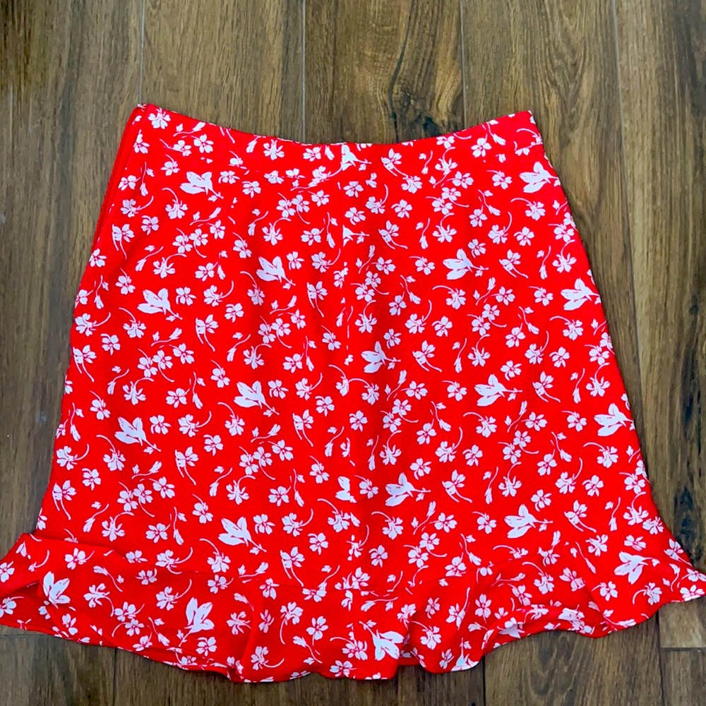 Jcrew red ruffle skirt